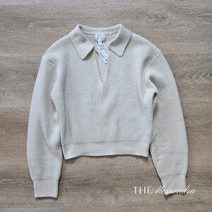 H&M Rib Knit Collared Sweater Long Sleeve Cropped Cream Size Small New With Tags